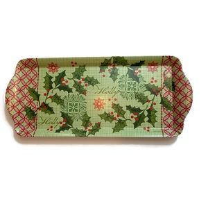 KAY DEE DESIGNS TRAY RED GREEN HOLIDAY HOLLY PLAID MELAMINE SERVE-WARE HOME